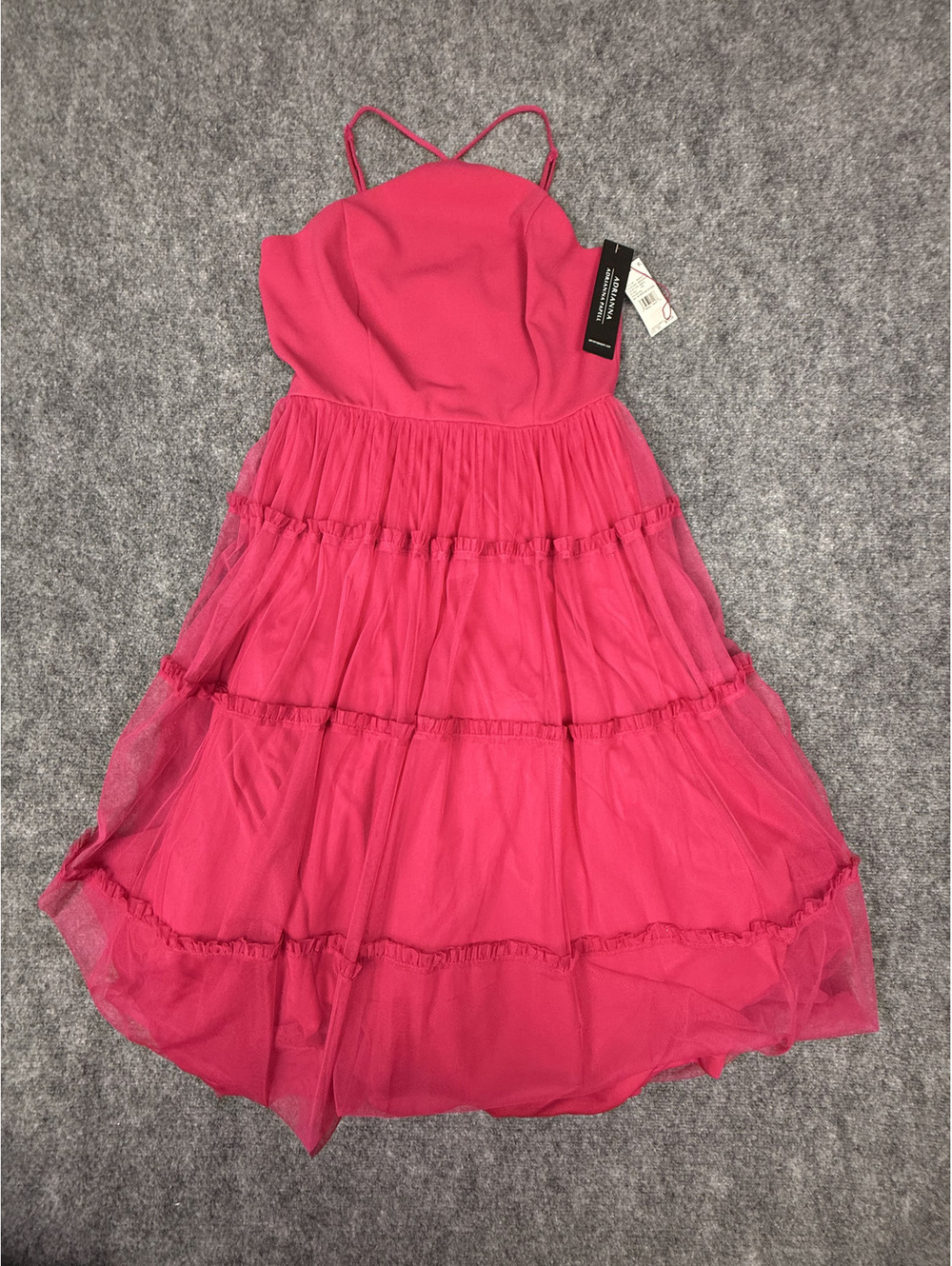 Adrianna Papell Bright Pink Fit and Mesh Halter Dress 14